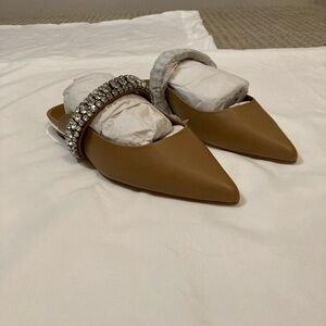 Kurt Geiger Camel Color Leather Embellished Mules